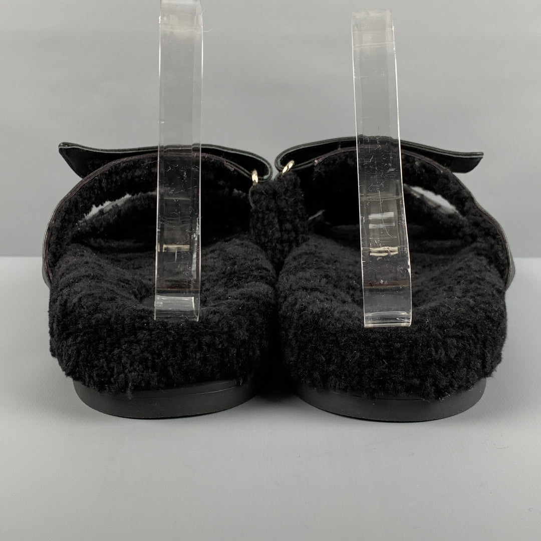 HERMES Size 9 Black Leather Sandals