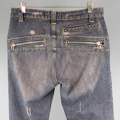 DAVID MAYER Taille 32 x 30 Jean en denim délavé indigo