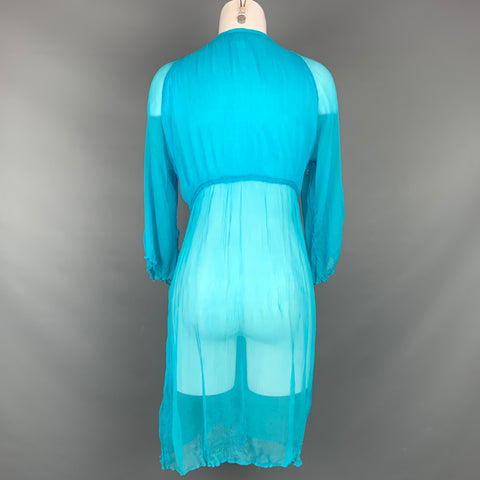 DELFINA Taille S Robe en shantung longueur genou en soie turquoise et perles