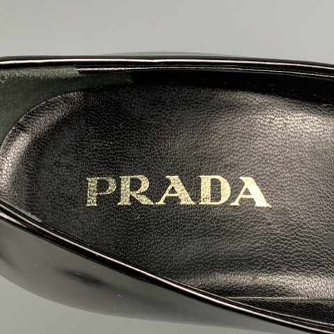 PRADA Size 7 Black Leather Chain Patent Leather Square Toe Pumps