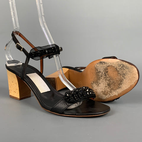LANVIN Talla 9 Sandalias con cinta de seda y cuero negro