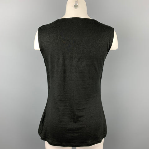 AGNONA Size 10 Black & White Flax V-Neck Casual Top
