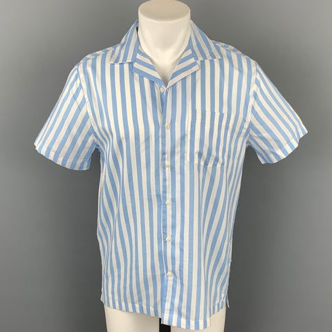 ONIA Size S White & Blue Stripe Cotton / Modal Camp Short Sleeve Shirt