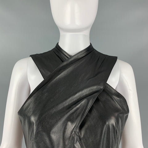 RALPH LAUREN Taille 8 Robe sans manches en cuir noir en peau d'agneau