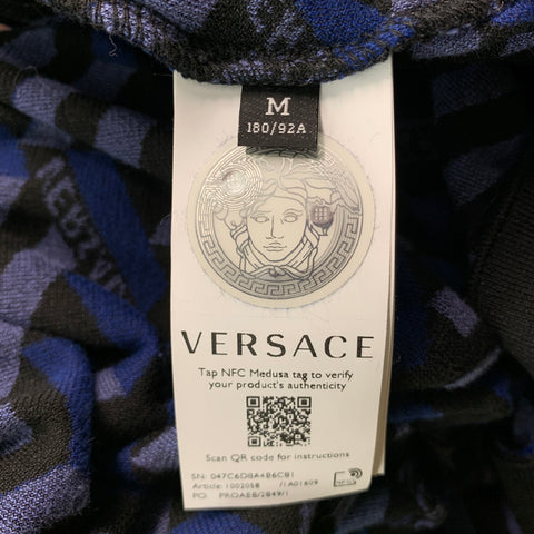 VERSACE Talla M Chaqueta con cremallera de algodón con logo negro y azul