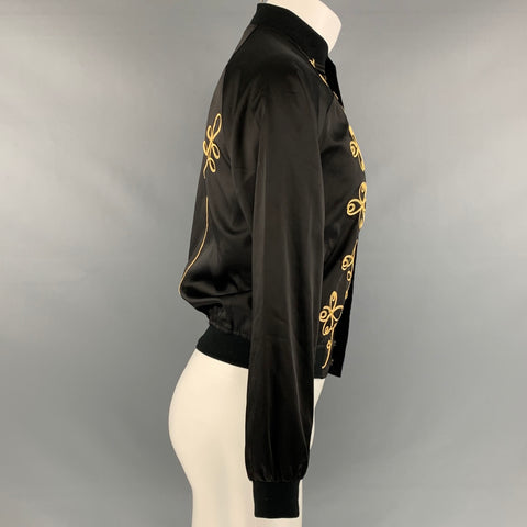 SAINT LAURENT Size M Black Gold Embroidery Cotton Bomber Jacket
