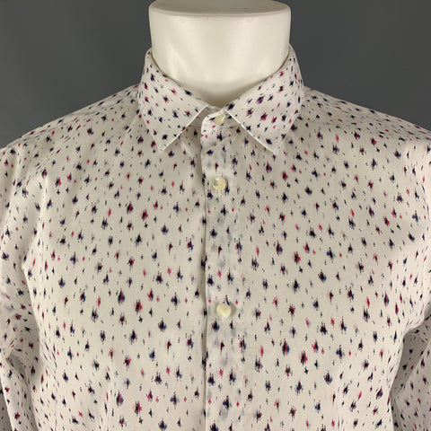 JOHN VARVATOS Taille M Chemise à manches longues boutonnée en coton blanc, marine et rouge