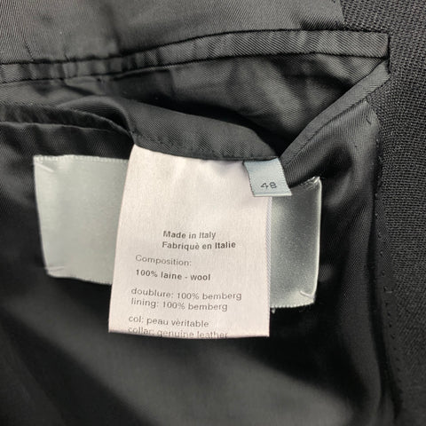 DIOR HOMME Fall 2015 Size 38 Black Wool Leather Collar Notch Lapel Coat