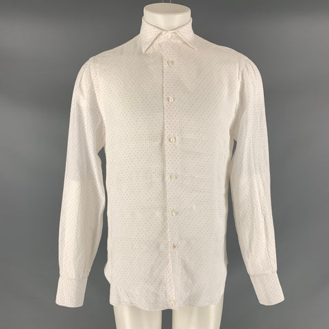 ISAIA Size M White Pink Dots Linen Button Up Long Sleeve Shirt