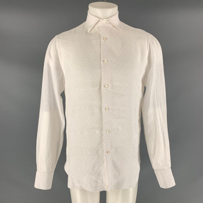 ISAIA Size M White Pink Dots Linen Button Up Long Sleeve Shirt