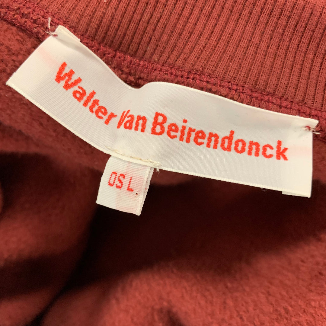 WALTER VAN BEIRENDONCK FW21 Size L Burgundy Bear Applique Cotton Crew-Neck Sweatshirt