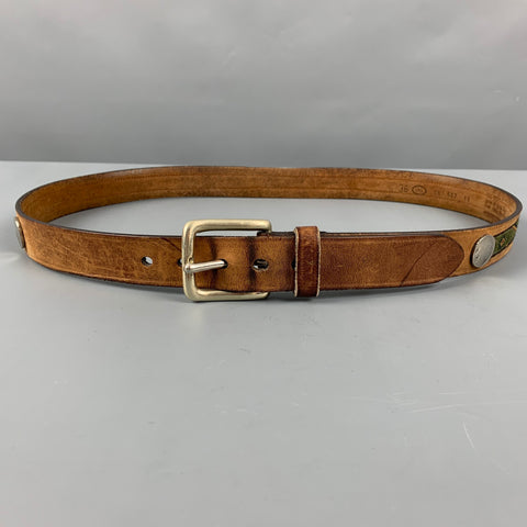 TRAFALGAR Size 36 Brown Green Leather Ribbon Belt