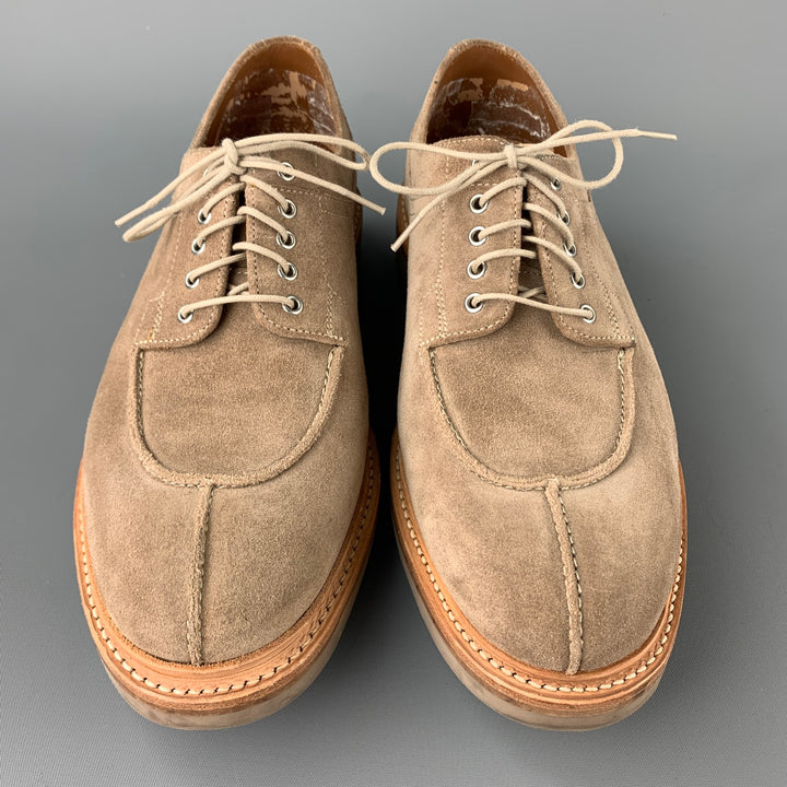 GRENSON Zapatos con cordones y punta dividida de ante color arena, talla 8