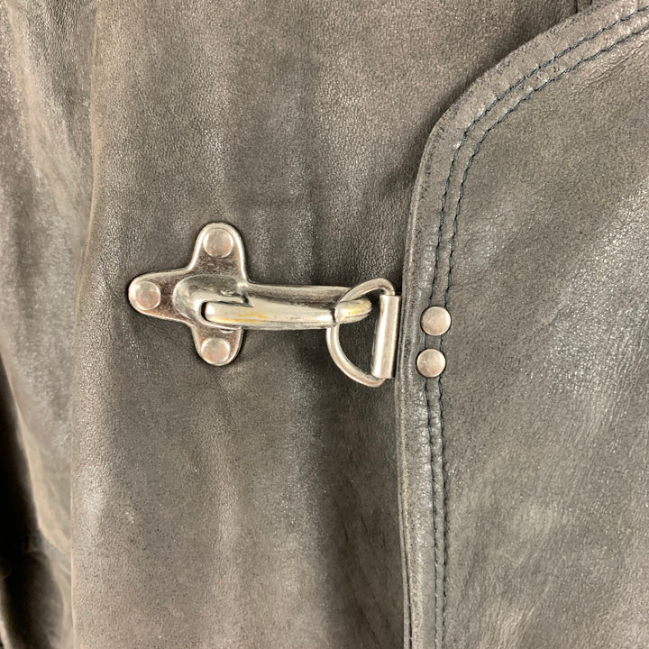 BALLY Size 48 Grey Green Leather Nautical Coat