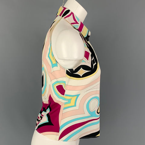 EMILIO PUCCI Size 6 Multi-Color Cotton Abstract Sleeveless Blouse
