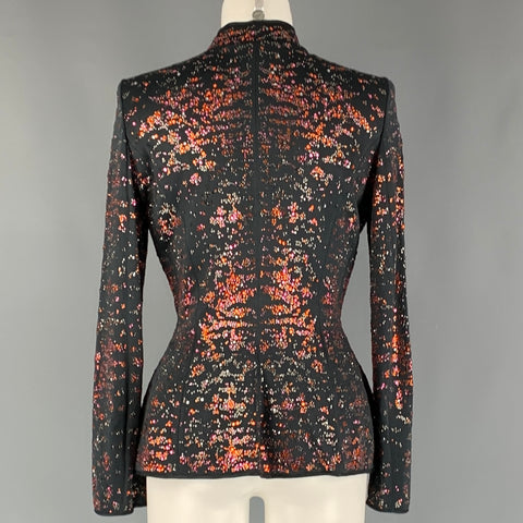 GIORGIO ARMANI Blazer de pedrería de viscosa naranja y pizarra talla 6