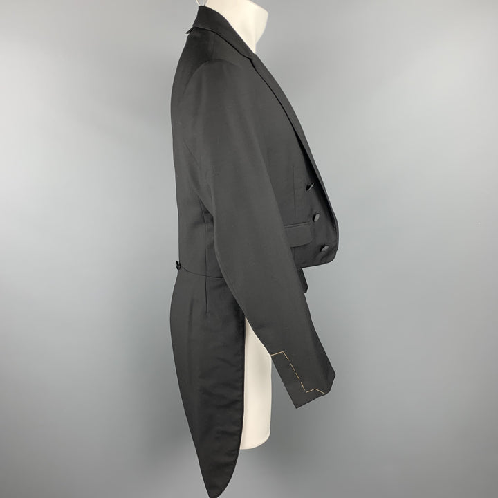 BLACK FLEECE Size 42 Black Wool Open Front Tail Coat