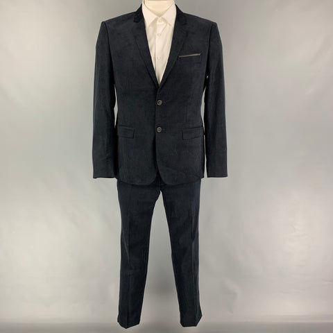 THE KOOPLES Size 42 Black Corduroy Cotton Notch Lapel Suit