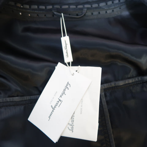 SALVATORE FERRAGAMO 40 Navy Suede Whipstitched Trench Coat