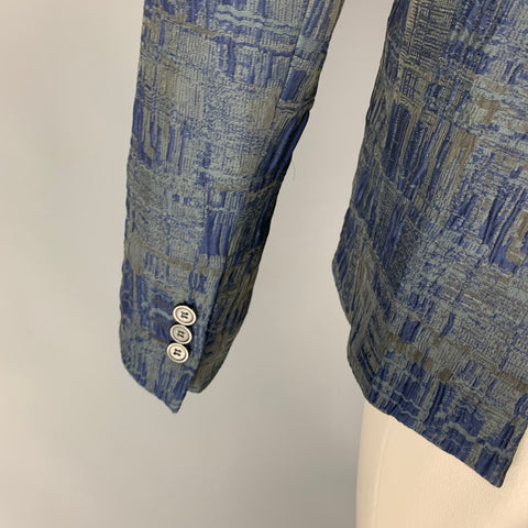 EMPORIO ARMANI Size 34 Dark Gray Blue Jacquard Polyester Blend Sport Coat