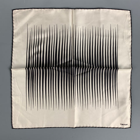 TOM FORD Cream Black Stripe Silk Twill Pocket Square