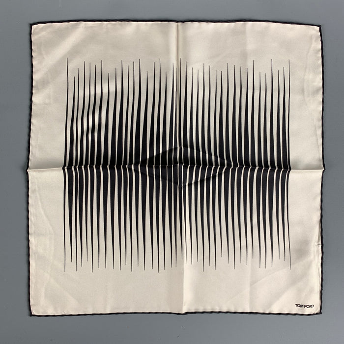 TOM FORD Cream Black Stripe Silk Twill Pocket Square