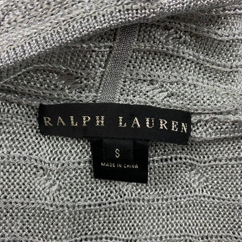 RALPH LAUREN Black Label Talla S Cárdigan con frente abierto de punto de ochos en mezcla de algodón plateado