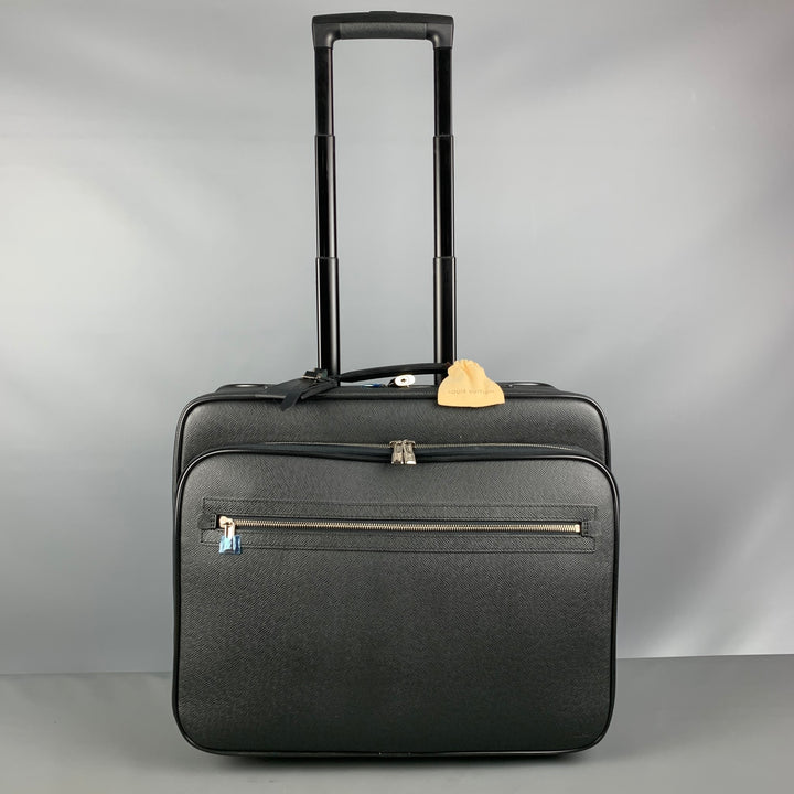 LOUIS VUITTON All Pilot Case  Black Textured Leather Carry-On Roller Luggage Bag