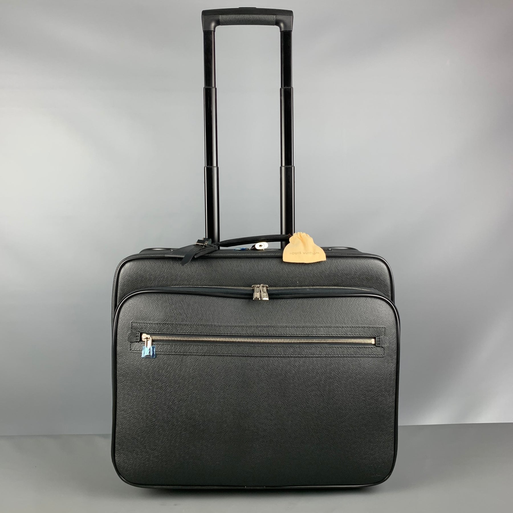 LOUIS VUITTON All Pilot Case Black Textured Leather Carry-On Roller Luggage  Bag
