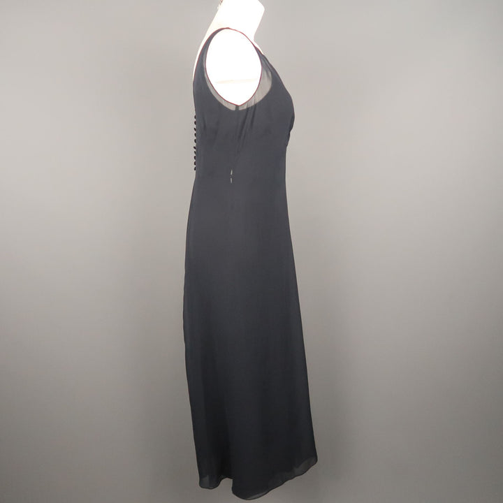 ARMAND VENTILO Size 4 Navy Silk Chiffon V Neck Sleeveless Maxi Dress