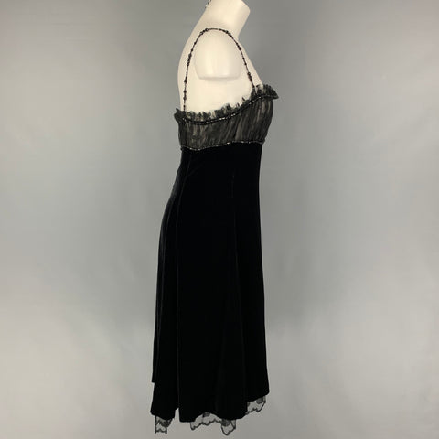GUY LAROCHE Taille 10 Robe de cocktail à bretelles spaghetti en maille de soie viscose noire