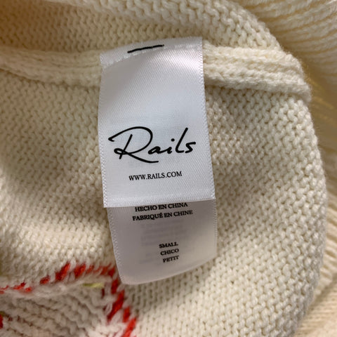 RAILS Taille S Crème Rouge Coton Acrylique Fraise Ras du Cou Pull