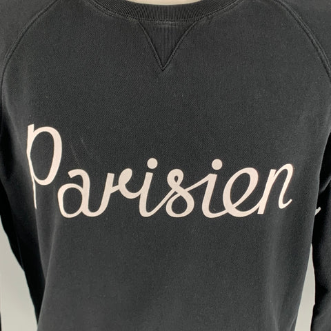 MAISON KITSUNE Taille M Sweat-shirt à col rond en coton graphique noir blanc
