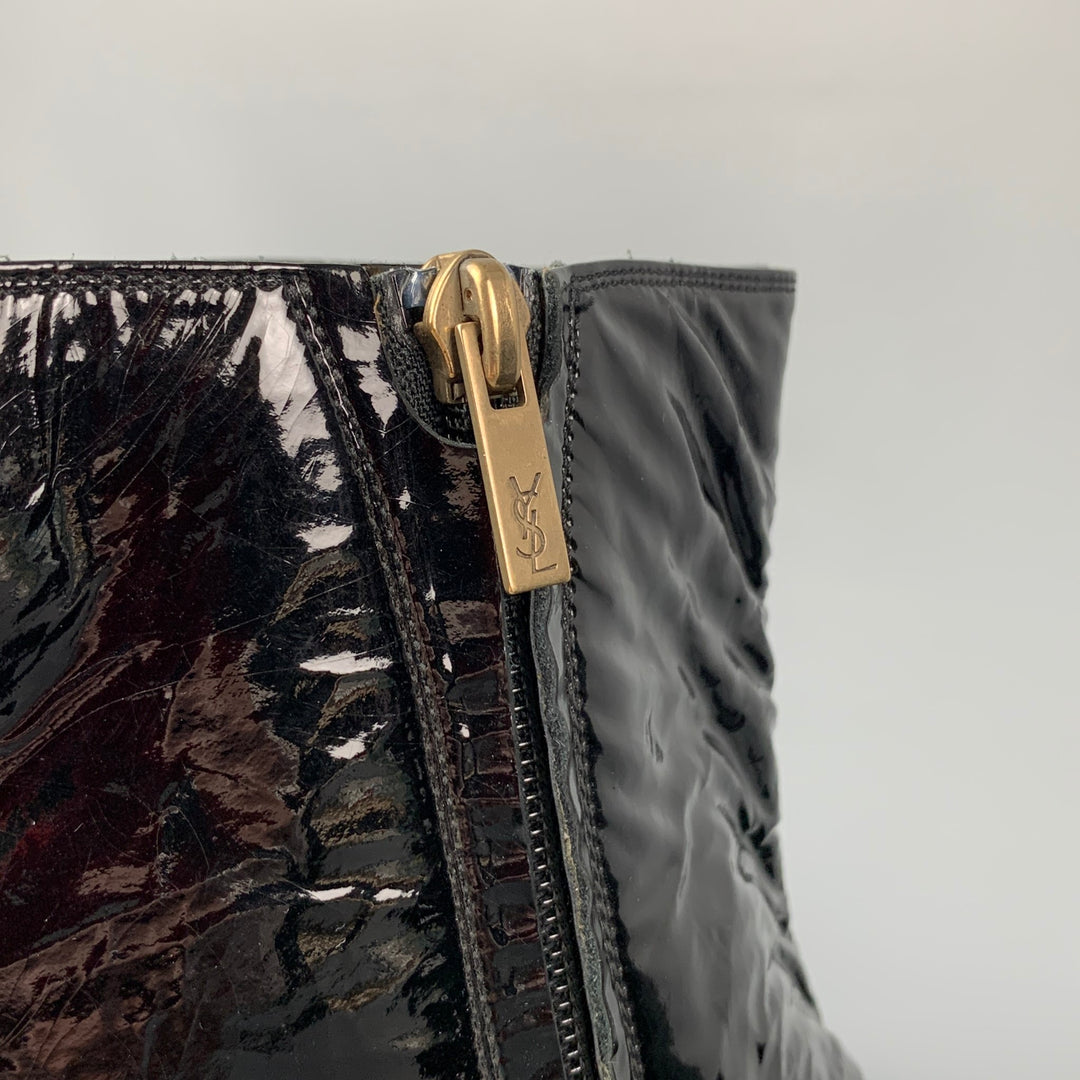 YVES SAINT LAURENT Size 13 Black Patent Leather Johnny Boots