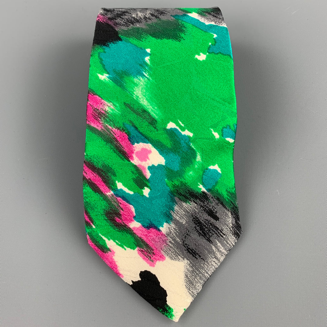 BRIONI Green Abstract Print Silk Tie