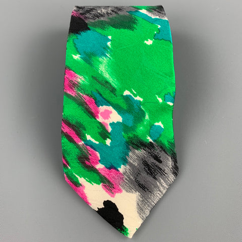 BRIONI Green Abstract Print Silk Tie