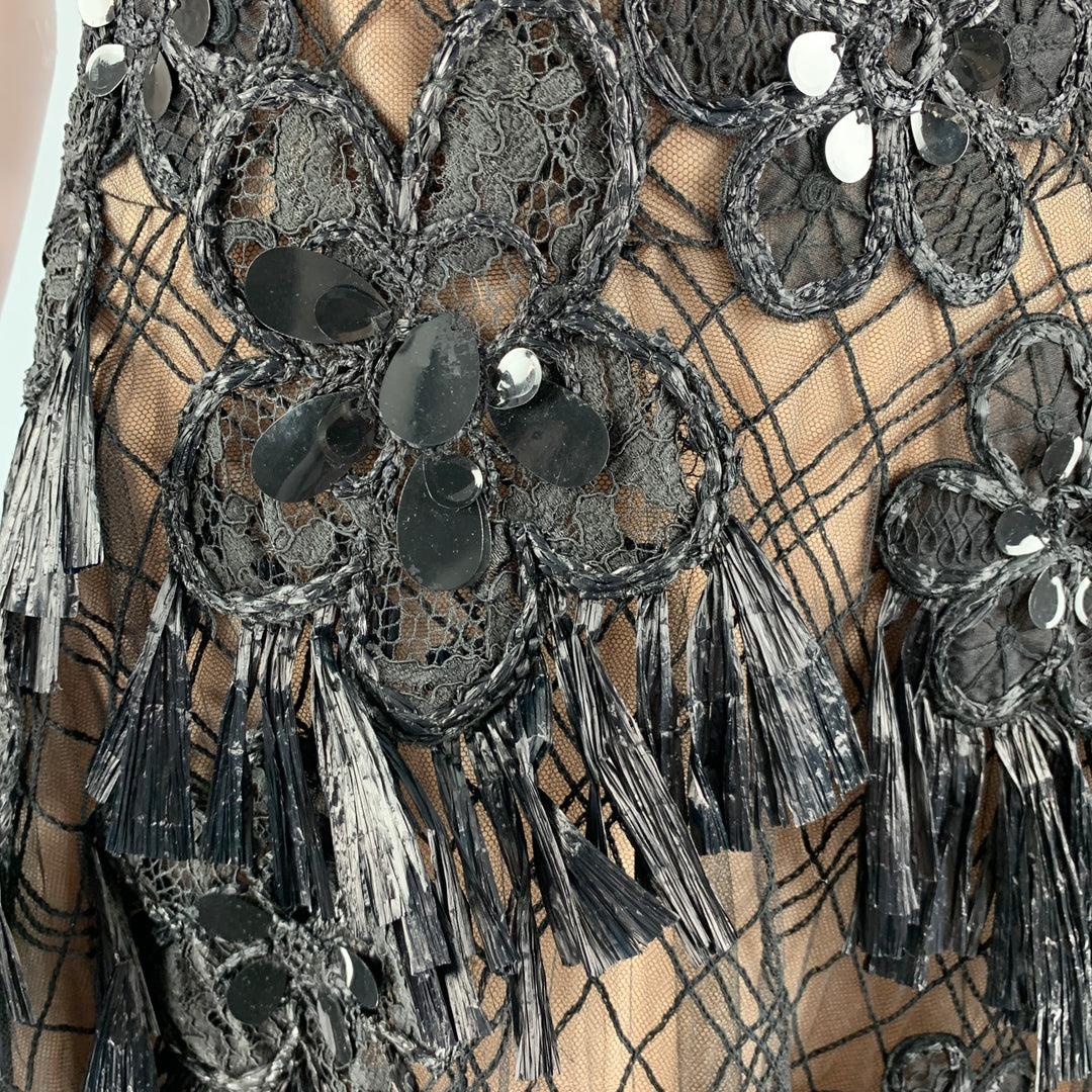 OSCAR DE LA RENTA Size 4 Black Nude Polyamide Embroidered Cocktail Dress