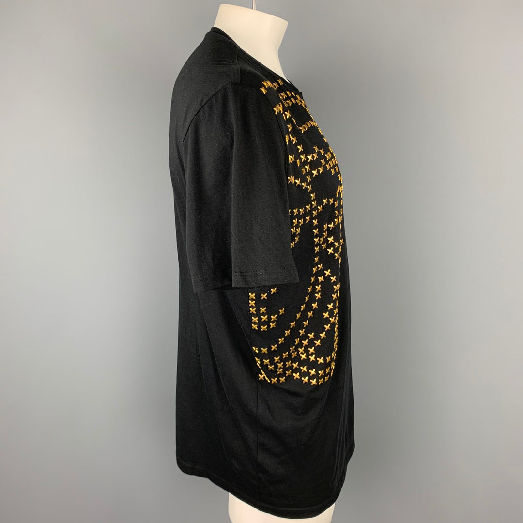 VERSACE COLLECTION Size XXXL Black Studded Cotton Crew-Neck T-shirt