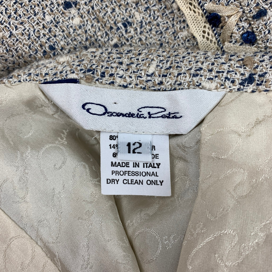 OSCAR DE LA RENTA Size 12 Beige Blue Cotton Tulip Skirt