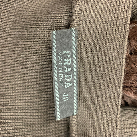 PRADA Size 4 Brown Wool Mixed Materials Lamb Fur Trim V-Neck Cardigan