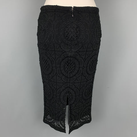 BURBERRY PRORSUM Size 6 Black Knitted Cotton / Nylon Pencil Skirt