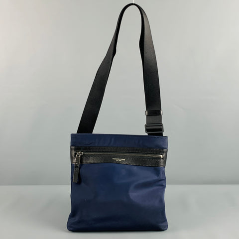 MICHAEL KORS Navy Black Leather Nylon Cross Body Bag