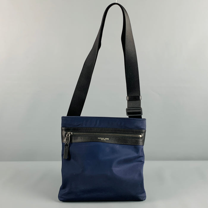 MICHAEL KORS Navy Black Leather Nylon Cross Body Bag