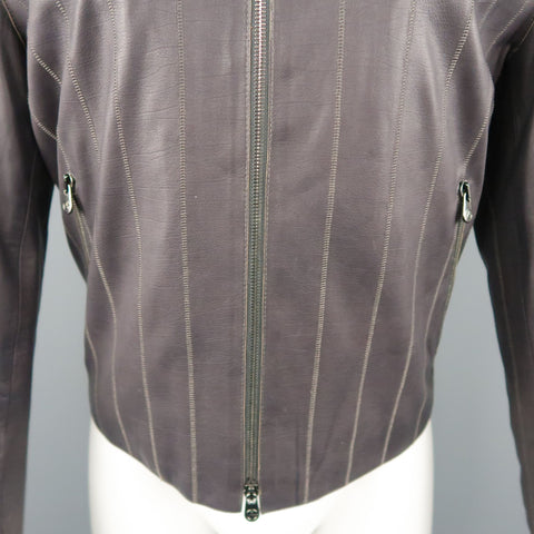 ARMANI COLLEZIONI 40 Purple Stitched Leather Biker Jacket