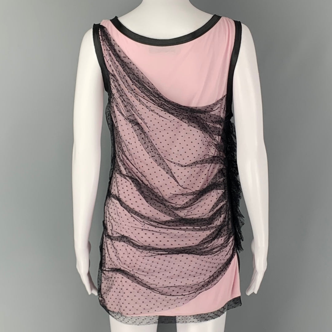 VALENTINO Taille 8 Rose Noir Mélange de coton Ruché Robe sans manches Top