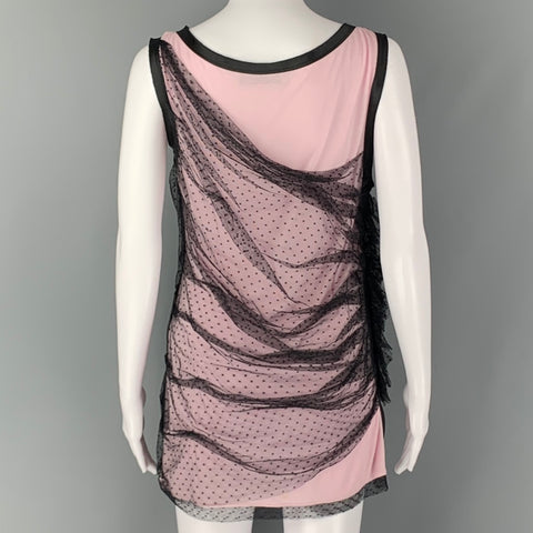 VALENTINO Talla 8 Top de vestido sin mangas fruncido de mezcla de algodón negro rosa