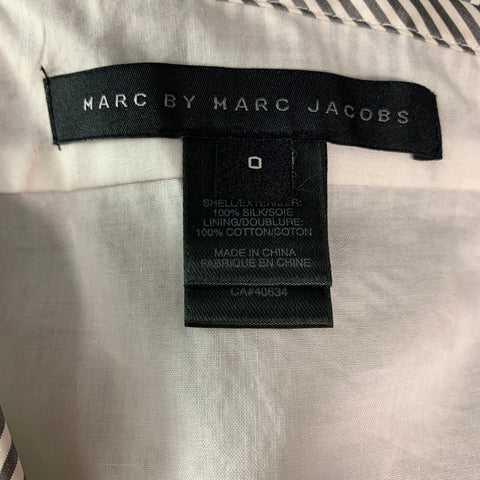 MARC by MARC JACOBS Size 0 White & Gray Silk Stripe Spaghetti Straps Mini Dress