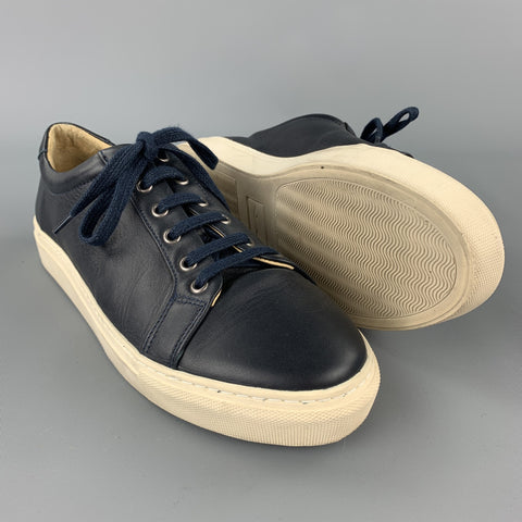 ALPHAKILO Size 8 Navy Leather Lace Up Sneakers