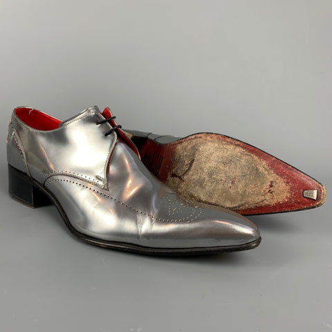 JEFFERY WEST Size 10 Silver Metallic Leather Pointed Toe Lace Up Shoes