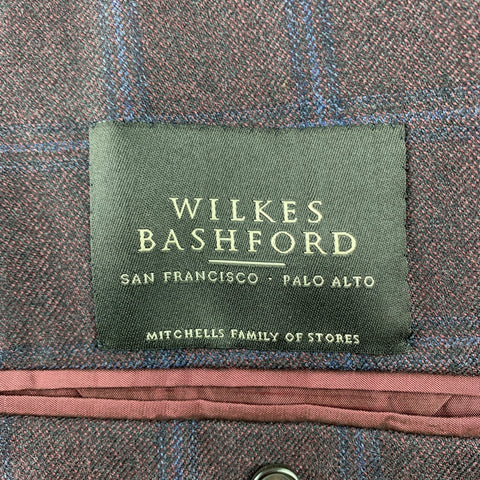 LUCIANO BARBERA Size 40 Brown & Navy Window Pane Wool Custom Sport Coat